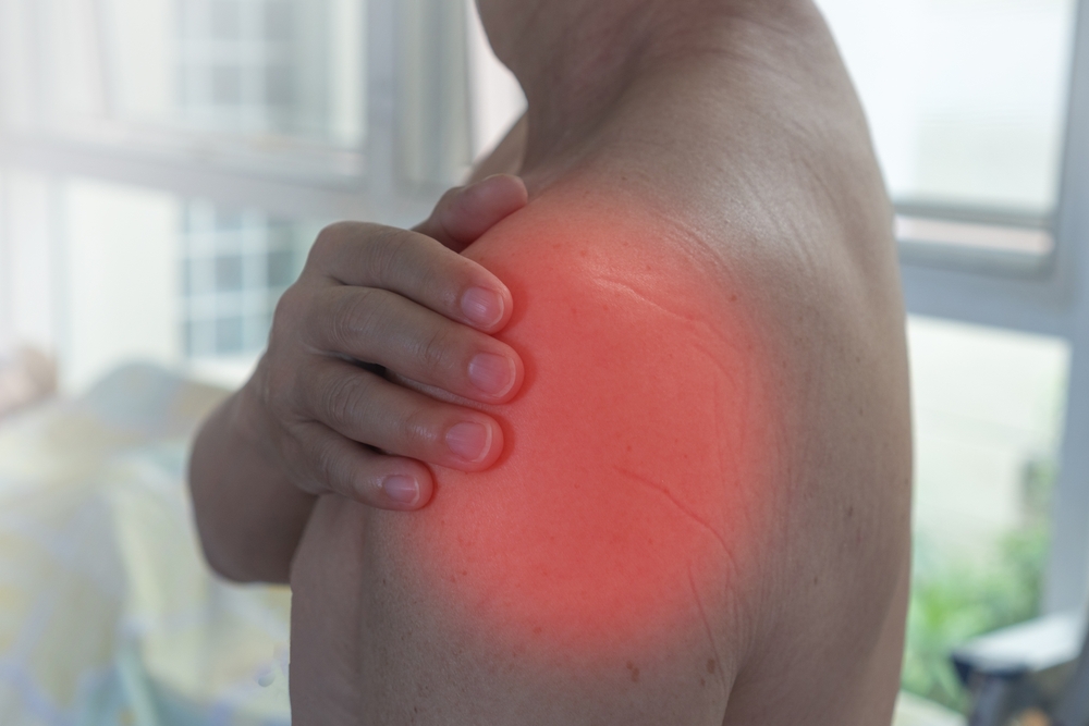 Shoulder,Pain,Highlighted,In,Red,Showing,Inflammation,And,Discomfort,,Often